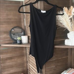 Black Asymmetrical Bodysuit Top